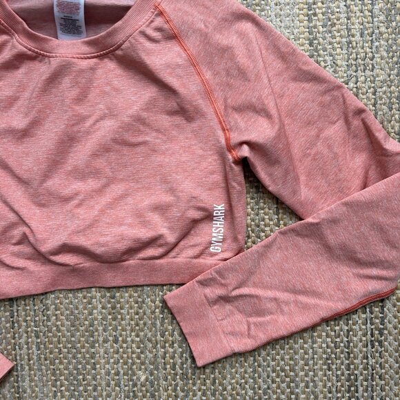 Gymshark Adapt Marl Orange Crop Top Long Sleeve Large Ruched Training Stretch - Picture 5 of 13